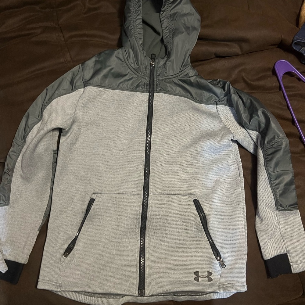 Under Armour Grey and Black Hooded Puffer Jacket for Kids